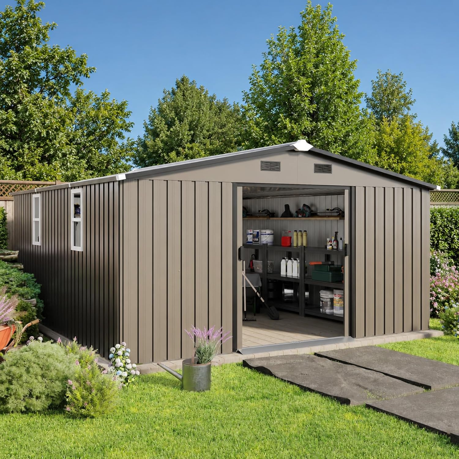 Gardening Tools In - Metal Storage Shed 10x12FT Outdoor Backyard